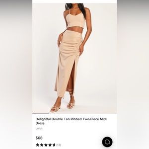 Delightful Double Tan Ribbed Two-Piece Midi Dress Size S